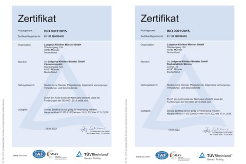 Das Bild zeigt die Zertifikate nach ISO 9001:2015